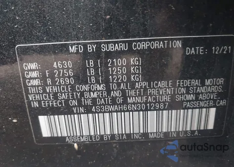 2022 Subaru Legacy Sport z USA, uszkodzony, nr VIN 4S3BWAH66N3012987